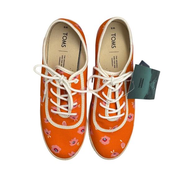 Toms NEW Women's Carmel Orange Persimmon Floral Casual Canvas Comfort Sneakers - Picture 2 of 10